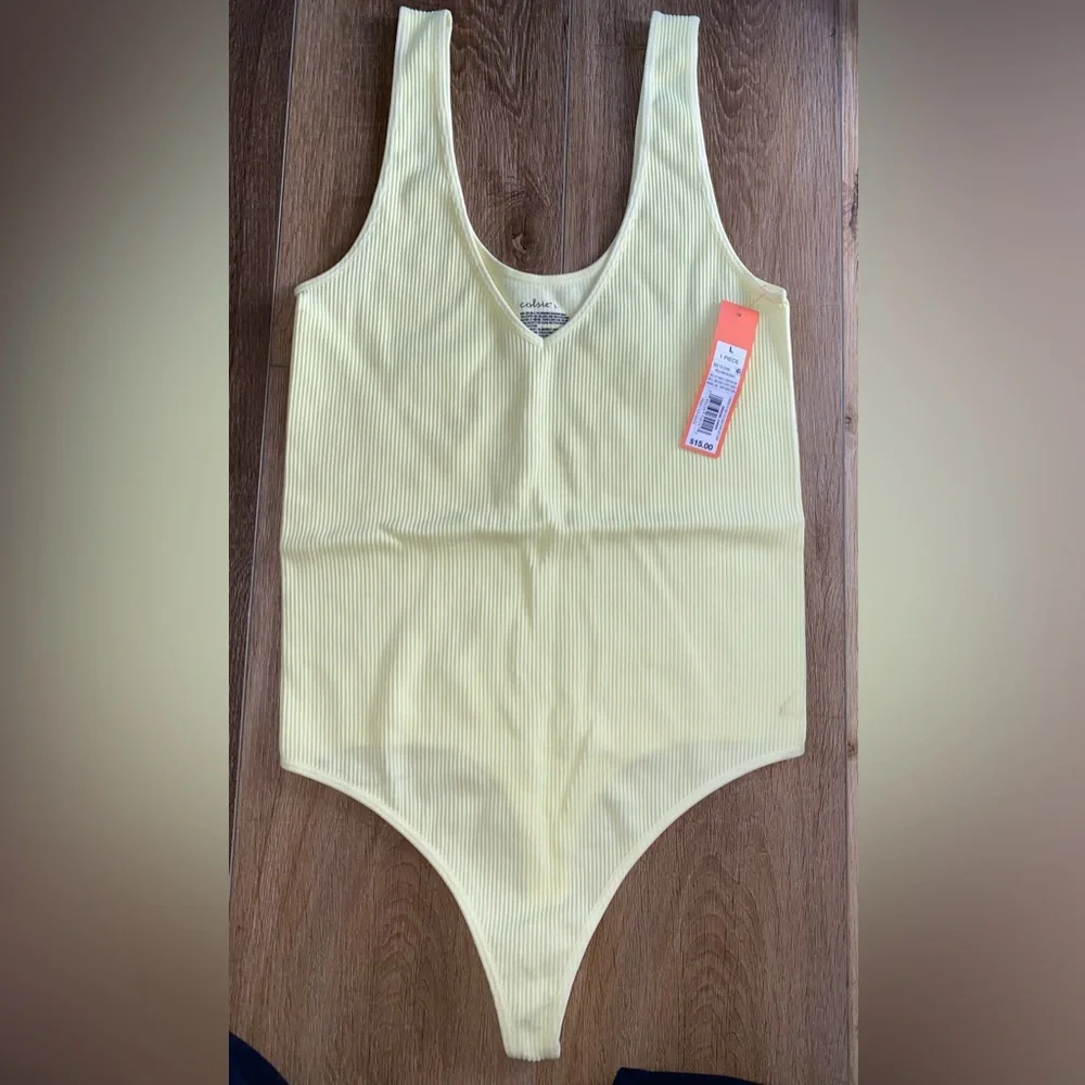Colsie Yellow Ribbed Bodysuit One Piece - Picture 2 of 3